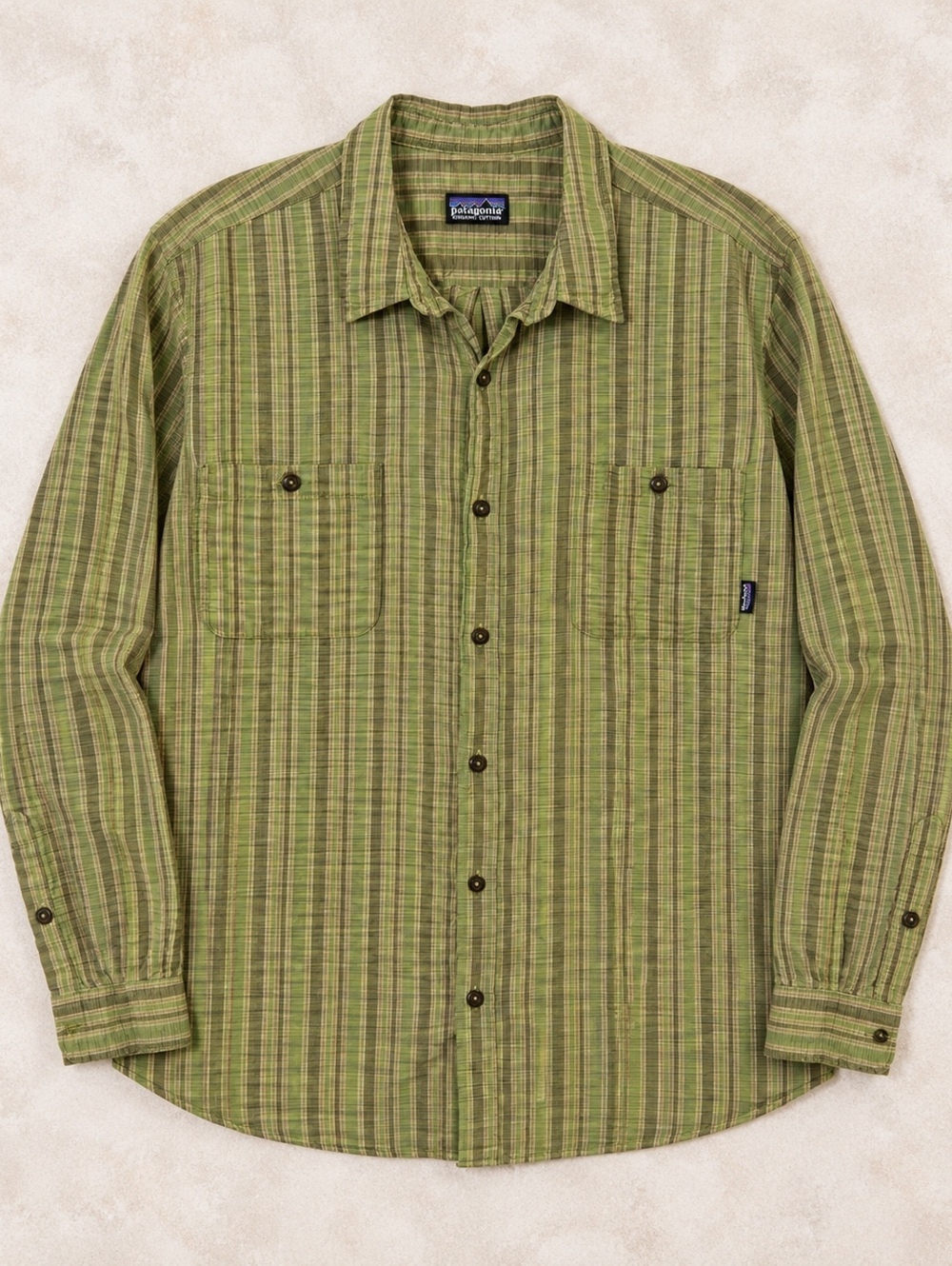 Patagonia Organic Cotton Striped Button-Up Shirt Green Casual